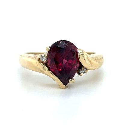 14k Yellow Gold Amethyst Solitaire Size 6.25 Ring with Diamond Accents 4.0g