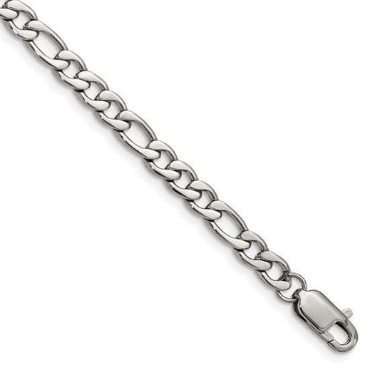 Chisel Stainless Steel Polished 9 Inch Figaro Bracelet With Lobster Clasp