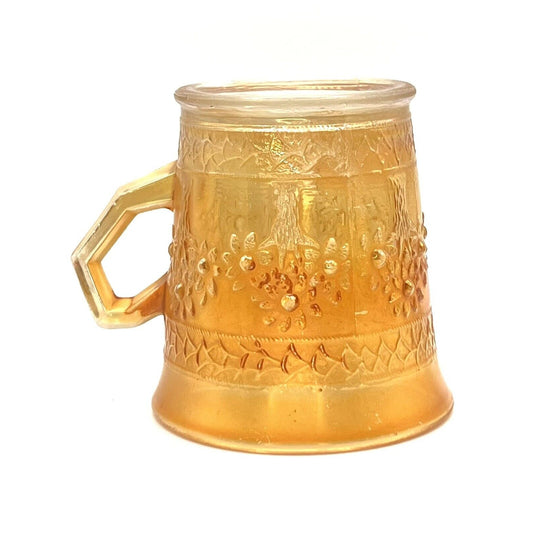 Vintage Carnival Glass Cup Iridescent Marigold Apple Flower Tree Pattern