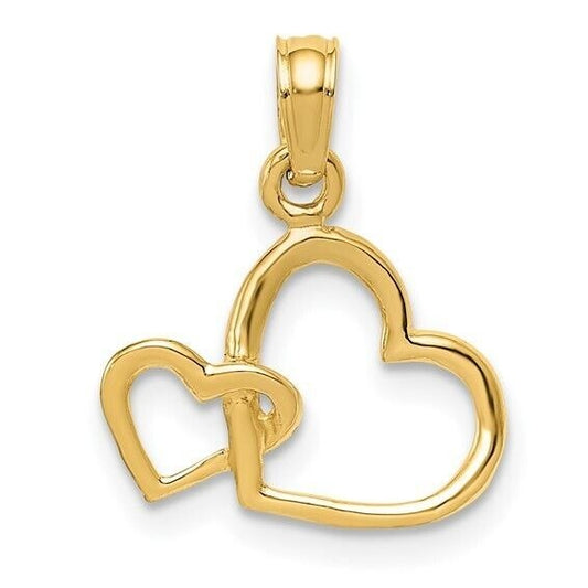 14K Yellow Gold Polished Intertwined Double Heart Pendant