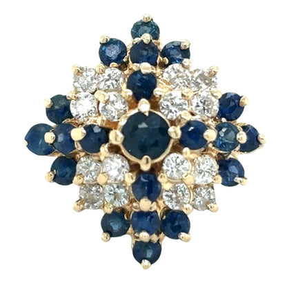 14k Yellow Gold 1 1/4ctw Sapphire and Diamond Cluster Size 5.75 Ring 5.7g