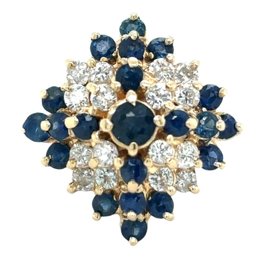 14k Yellow Gold 1 1/4ctw Sapphire and Diamond Cluster Size 5.75 Ring 5.7g