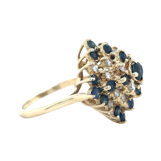 14k Yellow Gold 1 1/4ctw Sapphire and Diamond Cluster Size 5.75 Ring 5.7g