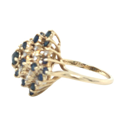 14k Yellow Gold 1 1/4ctw Sapphire and Diamond Cluster Size 5.75 Ring 5.7g