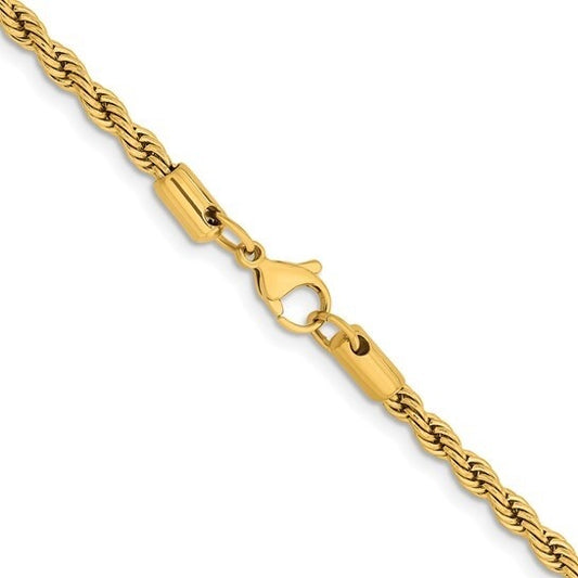 Chisel Stainless Steel Yellow IP-plated 4mm Rope 22" Chain Necklace