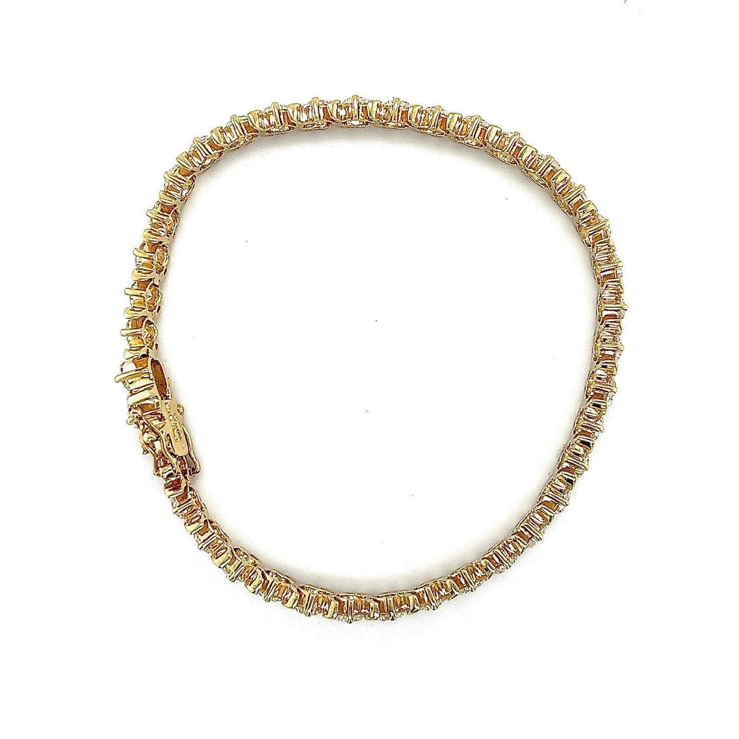 14K Yellow Gold 7" Tennis Bracelet With Round Cubic Zirconia Gemstones 15.4g