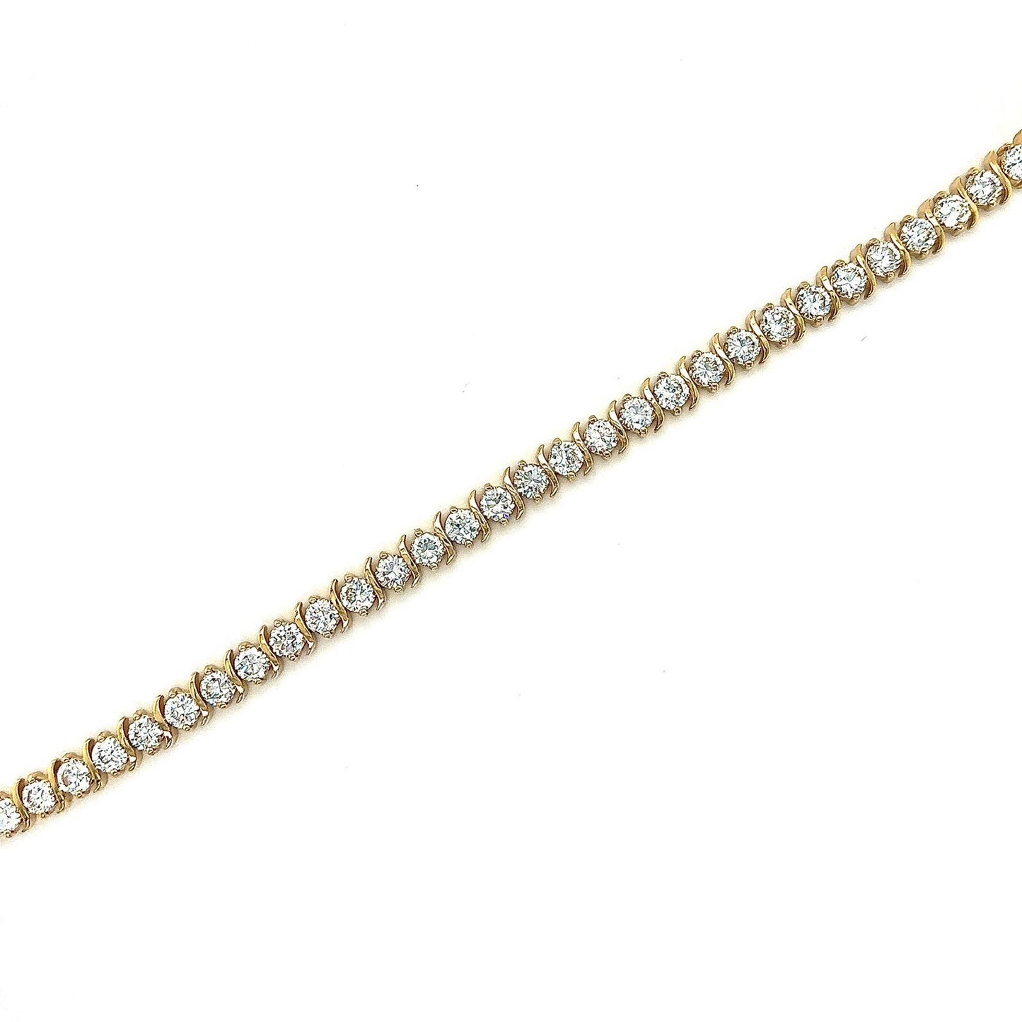 14K Yellow Gold 7" Tennis Bracelet With Round Cubic Zirconia Gemstones 15.4g