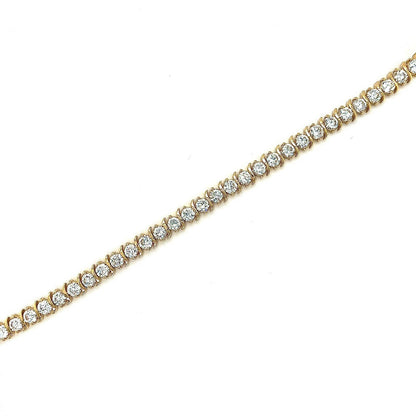 14K Yellow Gold 7" Tennis Bracelet With Round Cubic Zirconia Gemstones 15.4g