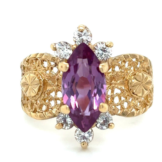 Imitation Amethyst & CZ 10k Yellow Gold Ring 3.0g Size 7