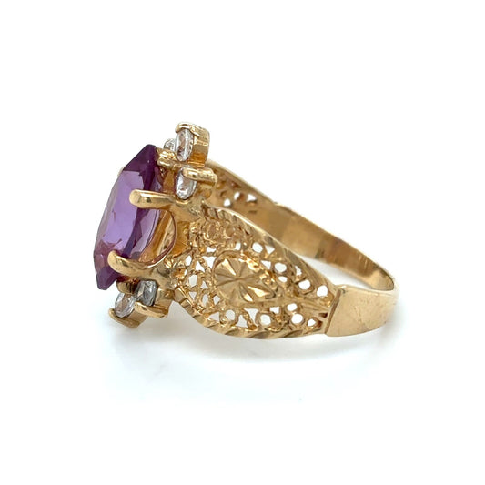 Imitation Amethyst & CZ 10k Yellow Gold Ring 3.0g Size 7