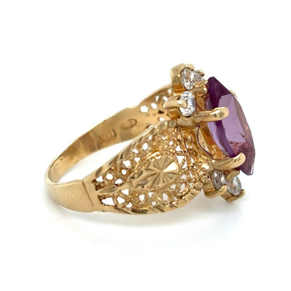Imitation Amethyst & CZ 10k Yellow Gold Ring 3.0g Size 7
