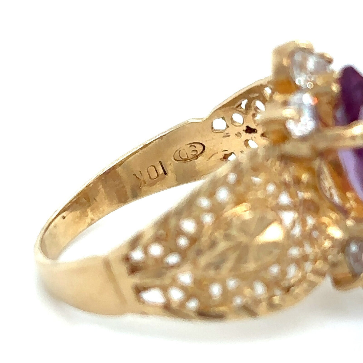 Imitation Amethyst & CZ 10k Yellow Gold Ring 3.0g Size 7