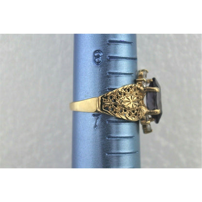 Imitation Amethyst & CZ 10k Yellow Gold Ring 3.0g Size 7
