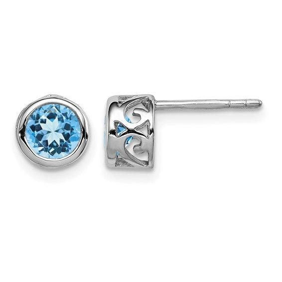 December Birthstone Sterling Silver Blue Topaz Round Earrings