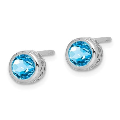 December Birthstone Sterling Silver Blue Topaz Round Earrings