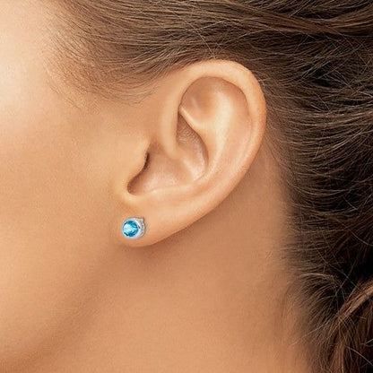 December Birthstone Sterling Silver Blue Topaz Round Earrings