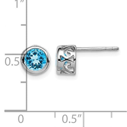 December Birthstone Sterling Silver Blue Topaz Round Earrings