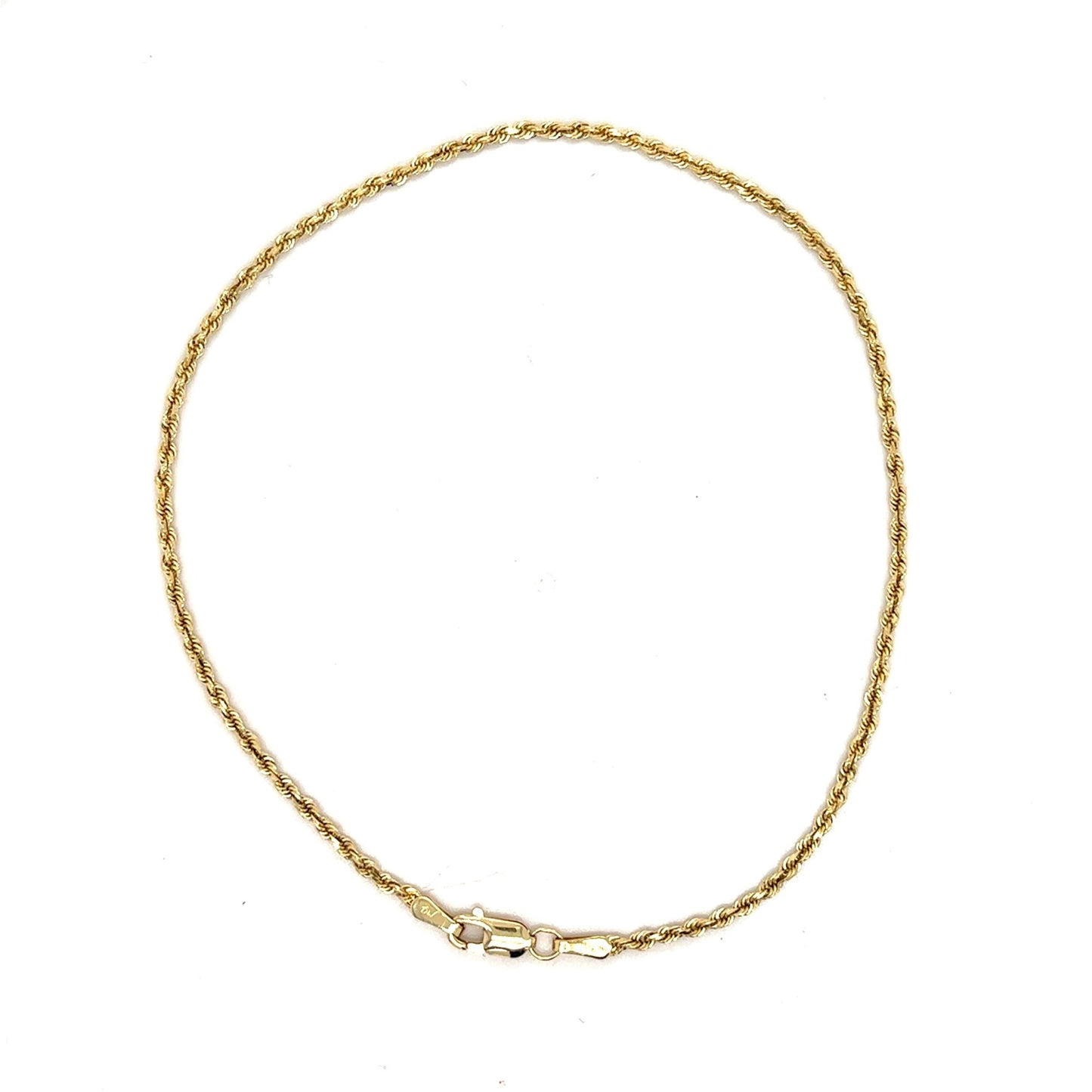 14K Gold Rope Chain Bracelet 8" inch Lobster Clasp 2.2g