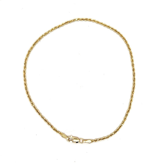 14K Gold Rope Chain Bracelet 8" inch Lobster Clasp 2.2g