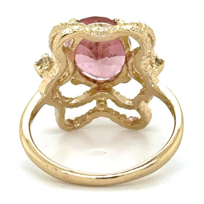 3.14ct Pink Tourmaline & Diamonds 14k Yellow Gold Ring 3.6g Size 5.5
