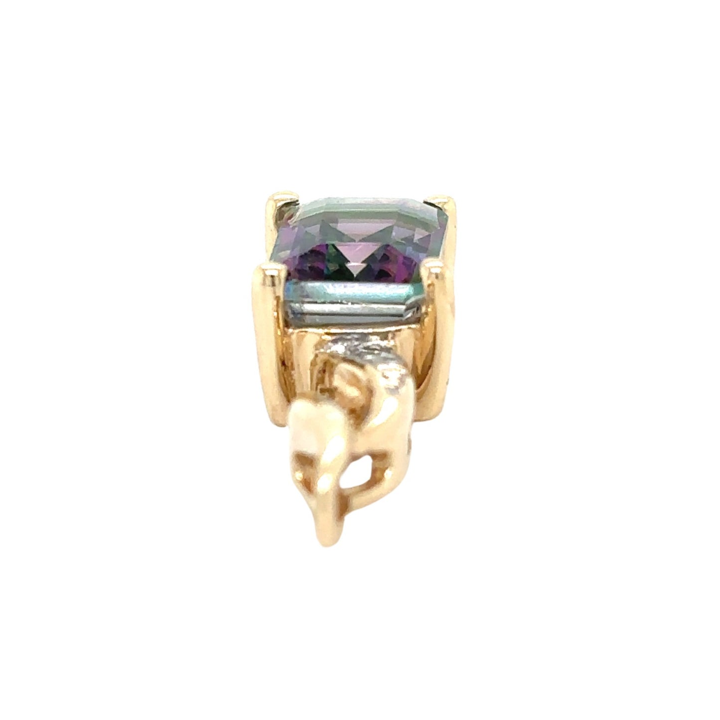 10k Yellow Gold Solitaire Mystic Topaz and Diamond Accented Pedant 1.8 g