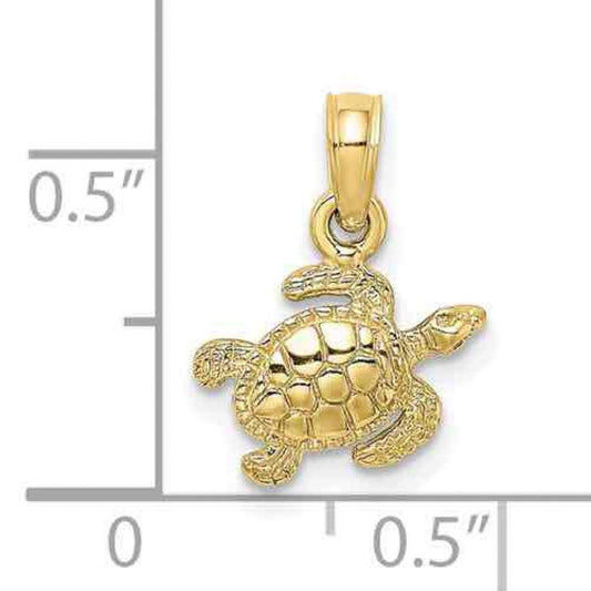 10K Yellow Gold Textured Sea Turtle Charm