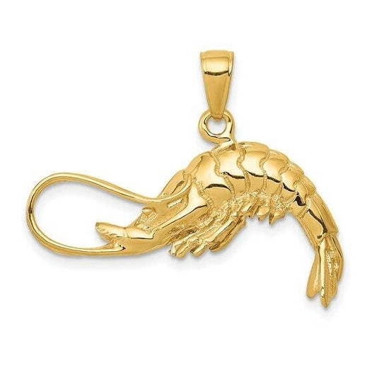 14K Yellow Gold Polished 3-D Shrimp Pendant