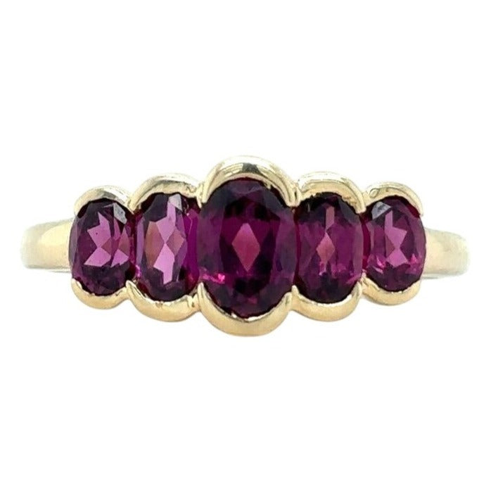 Amethyst Five-Stone 14k Yellow Gold Ring 2.2g Size 6.75