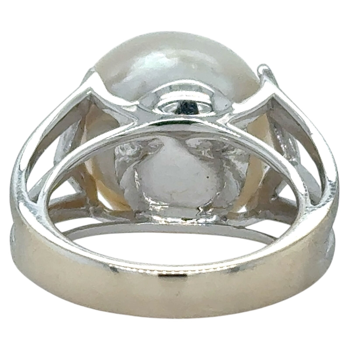Large 15mm Baroque Pearl Ring 18K White Gold 13.4g Size 7
