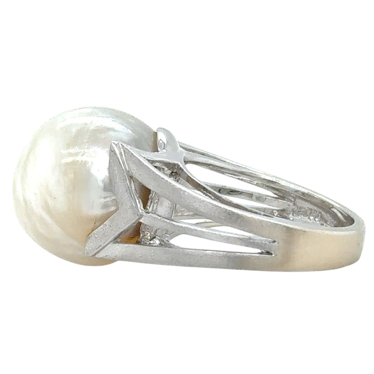 Large 15mm Baroque Pearl Ring 18K White Gold 13.4g Size 7