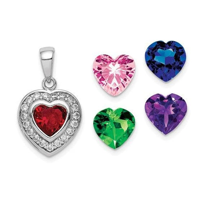 Heart-Shaped Sterling Silver Pendant With Interchangeable Gemstones