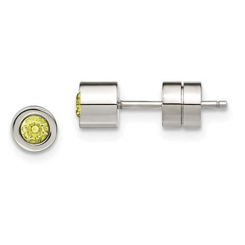 Chisel Green CZ August Birthstone Post Earrings Stainless Steel Polished