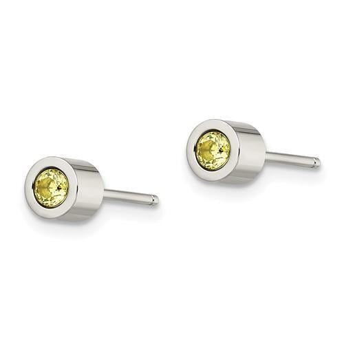 Chisel Green CZ August Birthstone Post Earrings Stainless Steel Polished