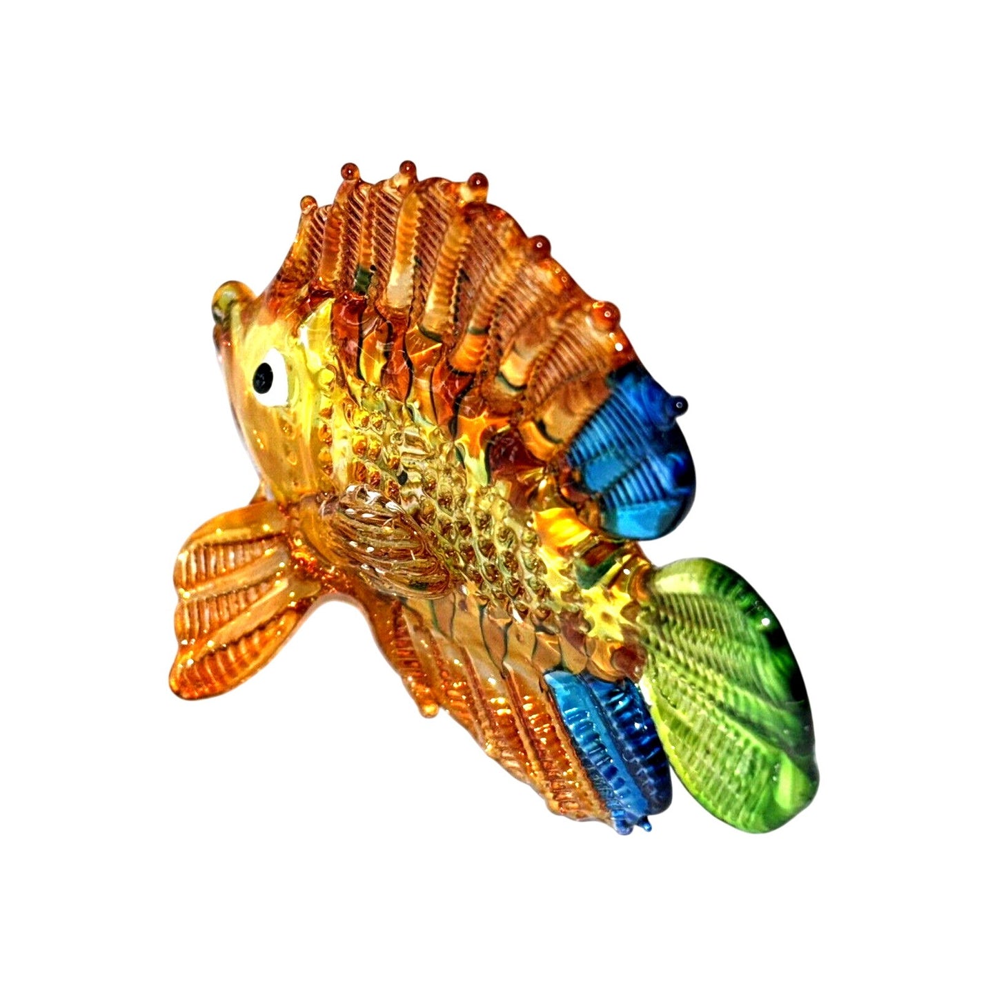 Hand Blown Glass Regal Angelfish Figurine 2¾" Yellow Blue Green Tropical Decor