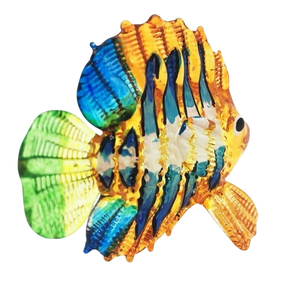 Hand Blown Glass Regal Angelfish Figurine 2¾" Yellow Blue Green Tropical Decor