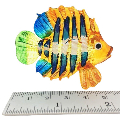 Hand Blown Glass Regal Angelfish Figurine 2¾" Yellow Blue Green Tropical Decor