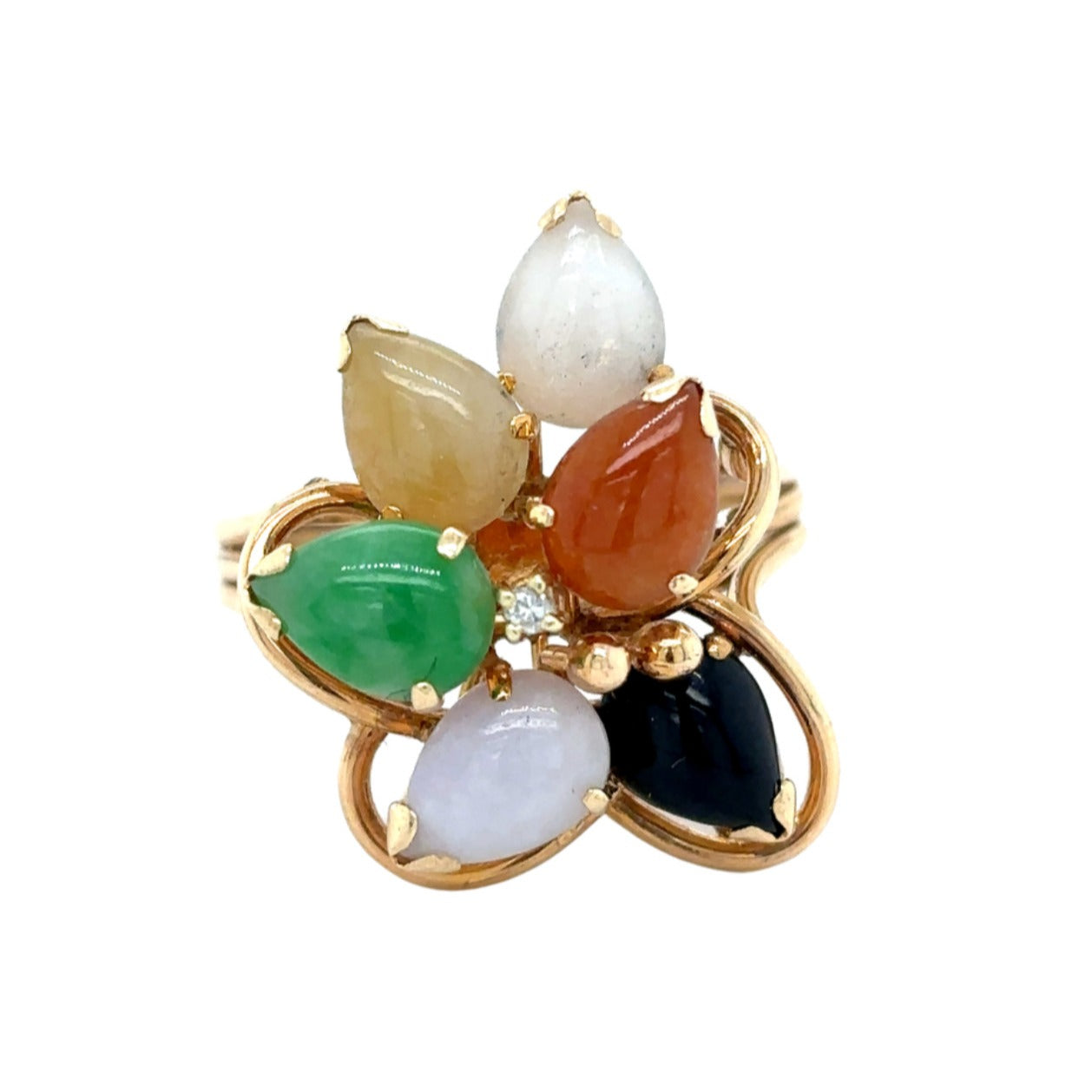 Multicolor Cluster Gemstone & Diamond 14k Yellow Gold Ring 5.9g Size 7.75