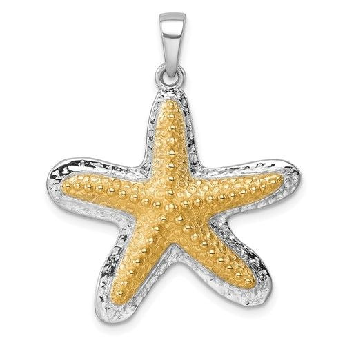 Sterling Silver Rhodium-Plated Gold-Tone Starfish Pendant