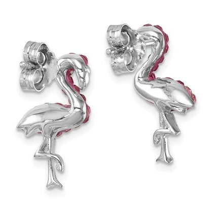 Pink Crystal Flamingo Stud Earrings Sterling Silver Rhodium Plated 925