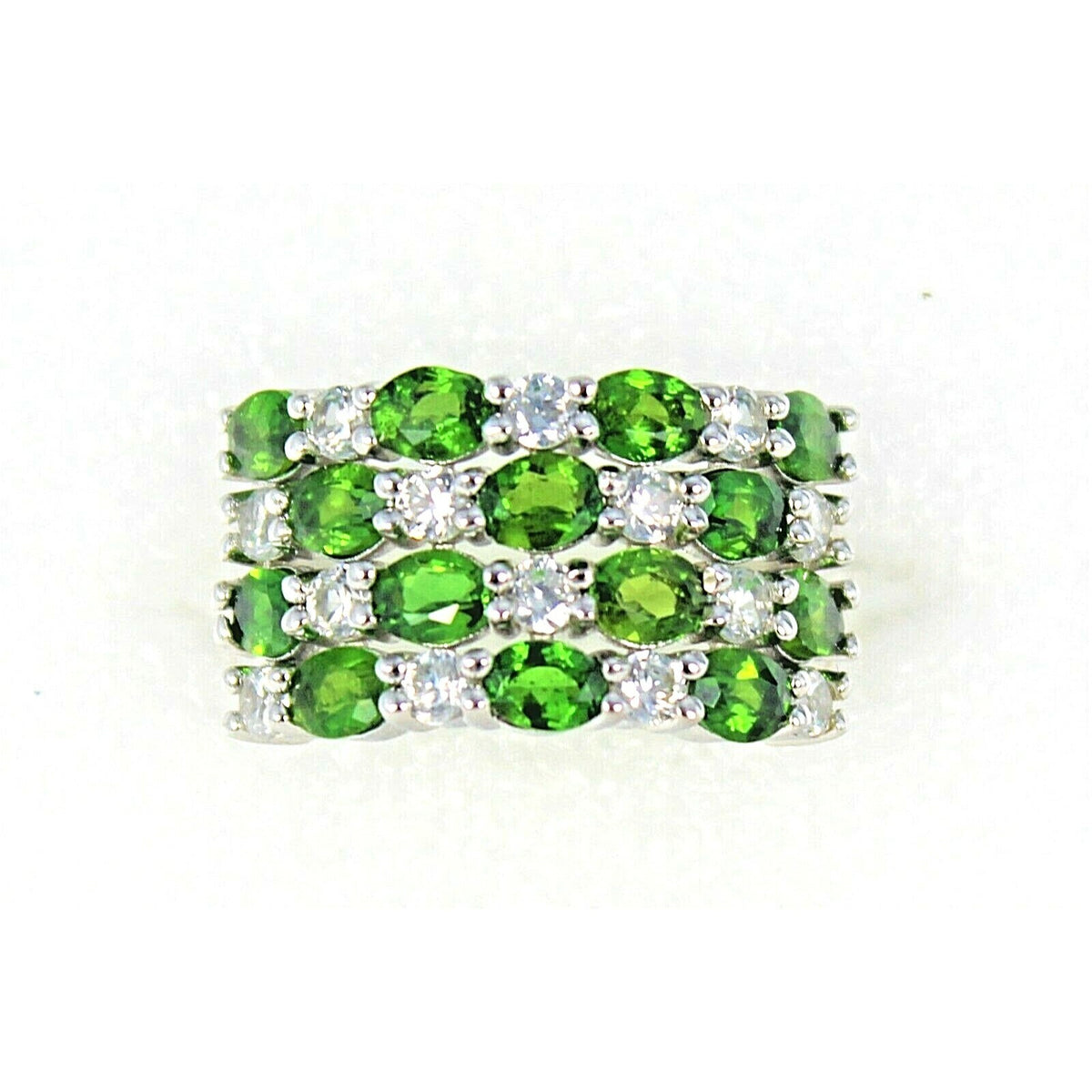 Green Quartz & White Topaz Sterling Silver 925 Ring 5.5g Size 7