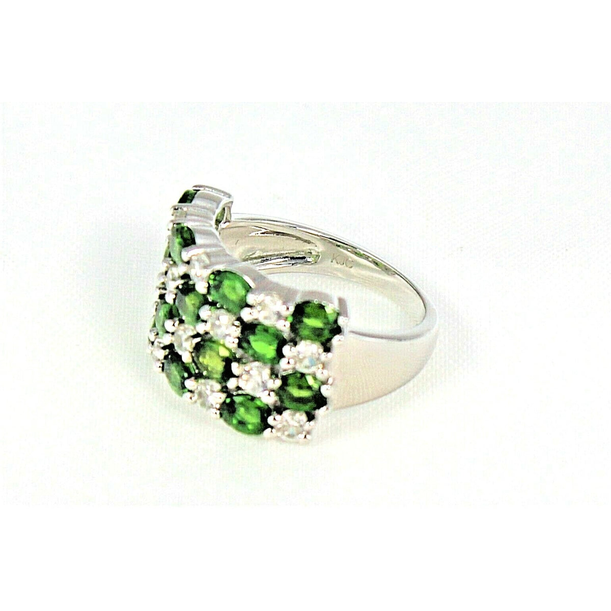 Green Quartz & White Topaz Sterling Silver 925 Ring 5.5g Size 7