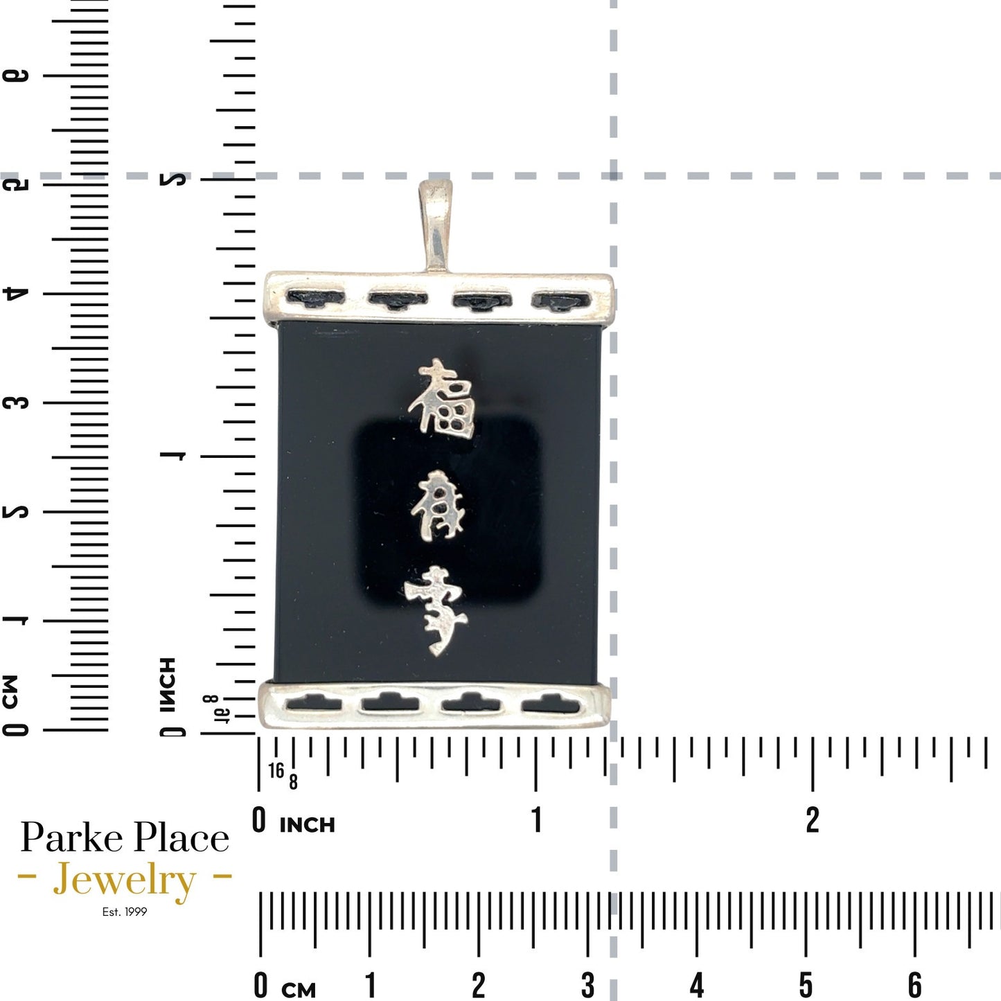 .925 Sterling Silver Onyx Pendant with Chinese Characters 15.5g