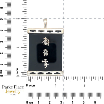 .925 Sterling Silver Onyx Pendant with Chinese Characters 15.5g