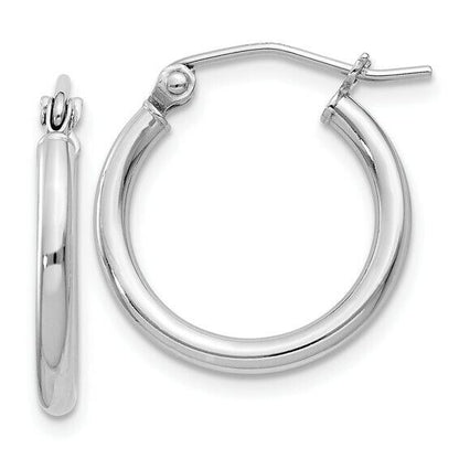 Sterling Silver Rhodium-Plated 2mm Round Hoop Earrings