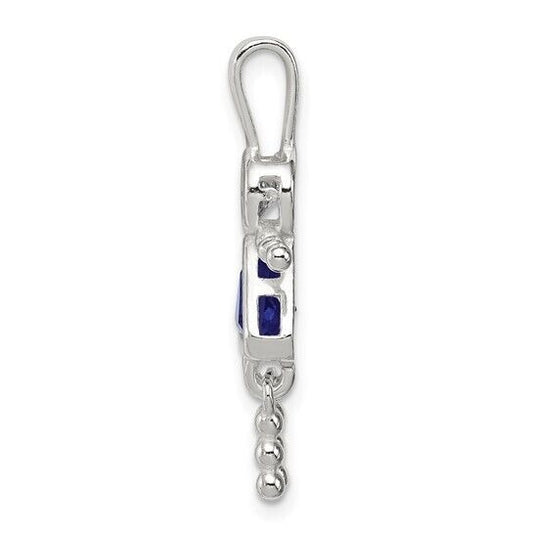 Sterling Silver Rhodium CZ and Birthstone Blue September Glass Girl Pendant