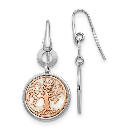 Leslies Sterling Silver & Rose-tone Mother Of Pearl Tree of Life Dangle Earrings