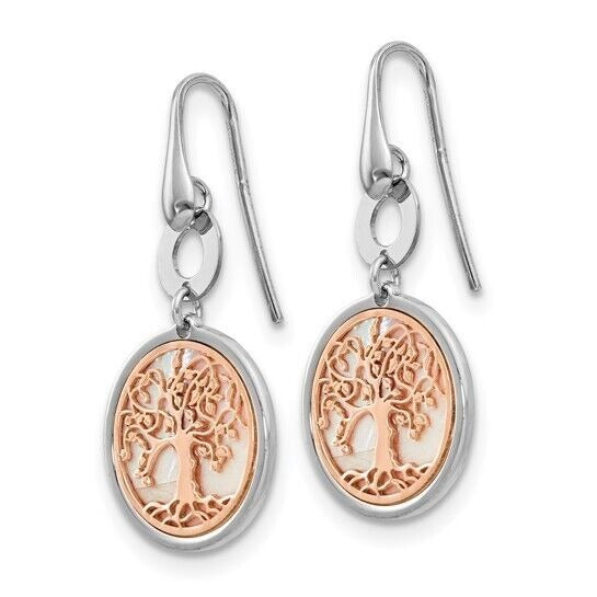 Leslies Sterling Silver & Rose-tone Mother Of Pearl Tree of Life Dangle Earrings