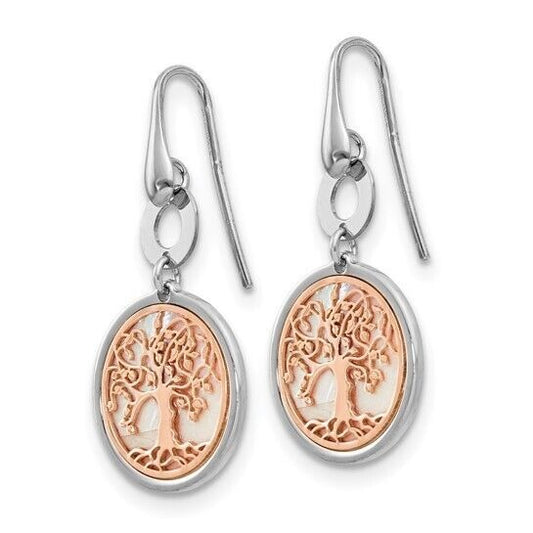 Leslies Sterling Silver & Rose-tone Mother Of Pearl Tree of Life Dangle Earrings