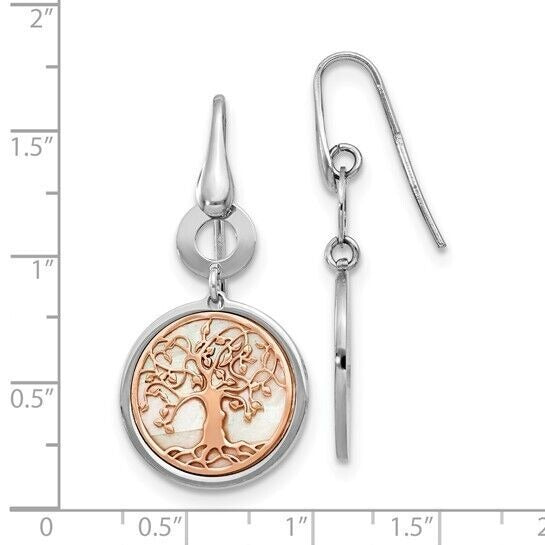 Leslies Sterling Silver & Rose-tone Mother Of Pearl Tree of Life Dangle Earrings