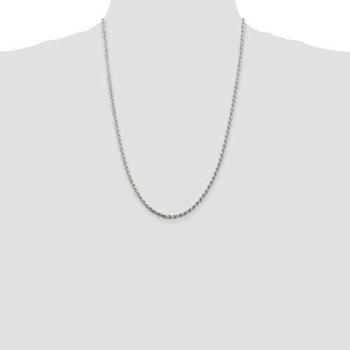 Sterling Silver 2.75mm Diamond-Cut Rope Chain Necklace 24 Inches